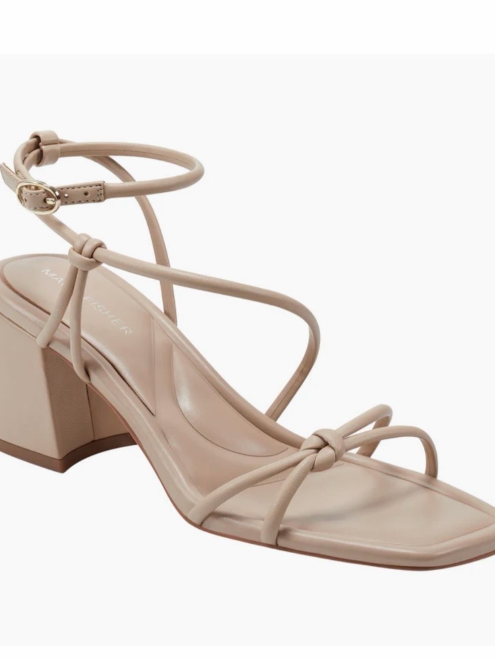 Marc Fisher Beige Strappy Knot Block Heel Sandal